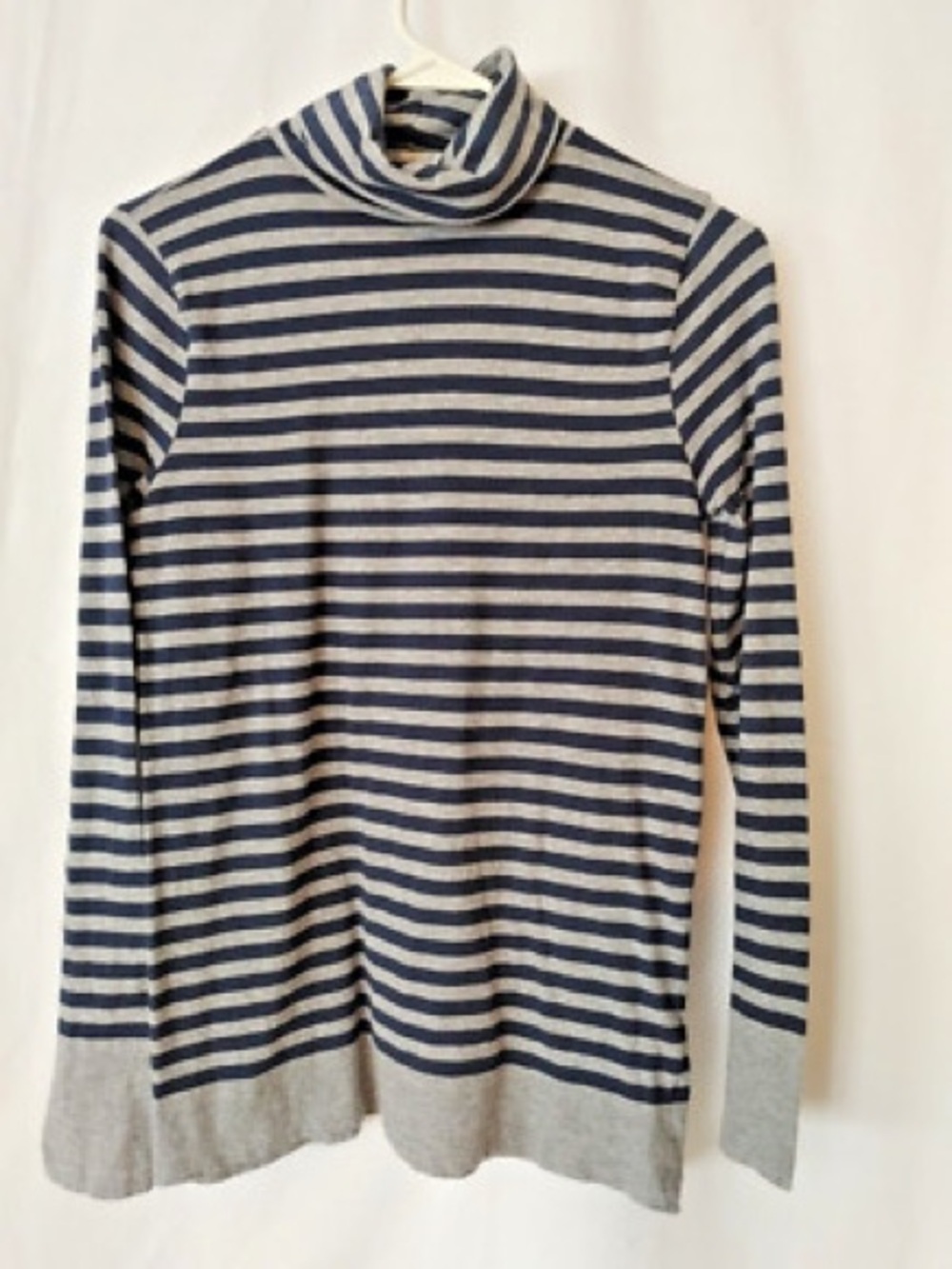 J. Crew Navy and Gray Striped Turtleneck Sweater